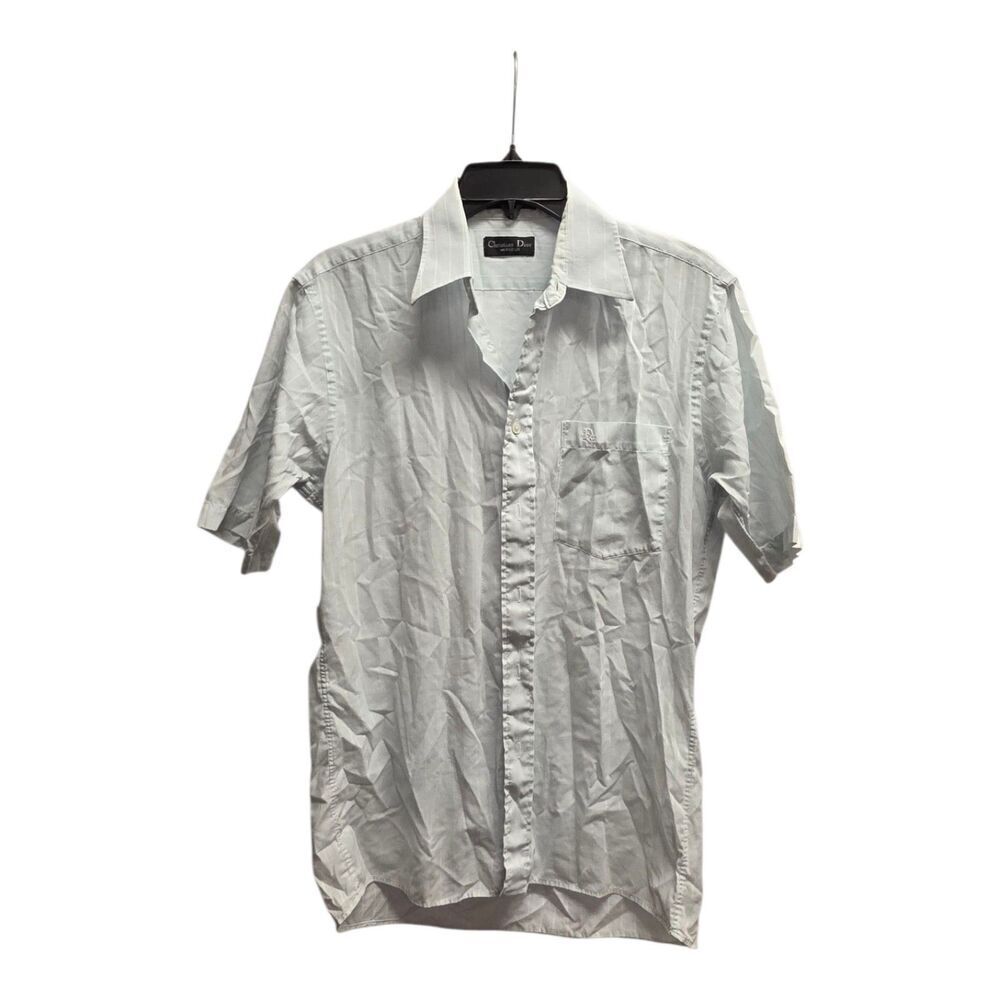 Christian Dior Monsiuer Light Blue Stitched Accent Short Sleeve Button Down S